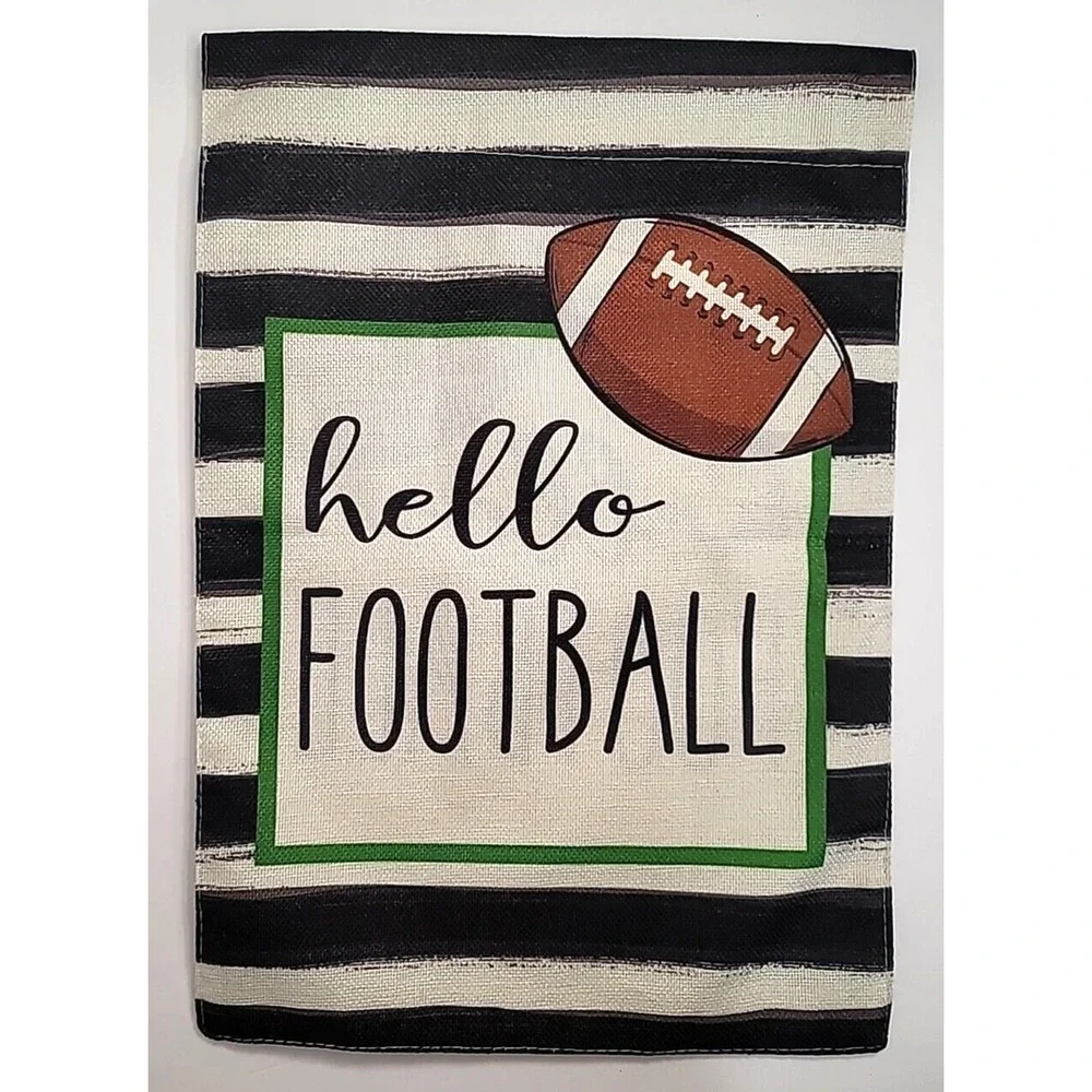 Burlap w/‎ Stripes Hello Football Mini Garden Flag Double Sided Size-12.5